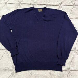 Vintage JC Penny Sweater Mens Navy V Neck Long Sleeve Classic Pullover 70s Large